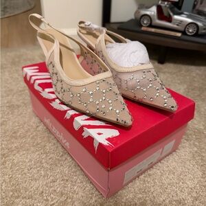 Wild Diva Nude Slingback Heels with Sparkling Accents